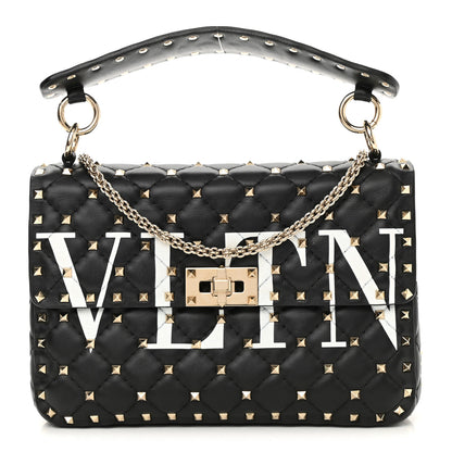 Valentino Garavani Lambskin VLTN Print Medium Rockstud Spike Shoulder Bag Black 1 of 8