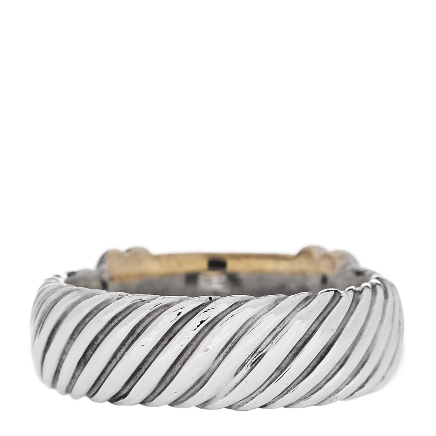 Sterling Silver 18K Yellow Gold Diamond 8mm Metro Cable Ring 52 6