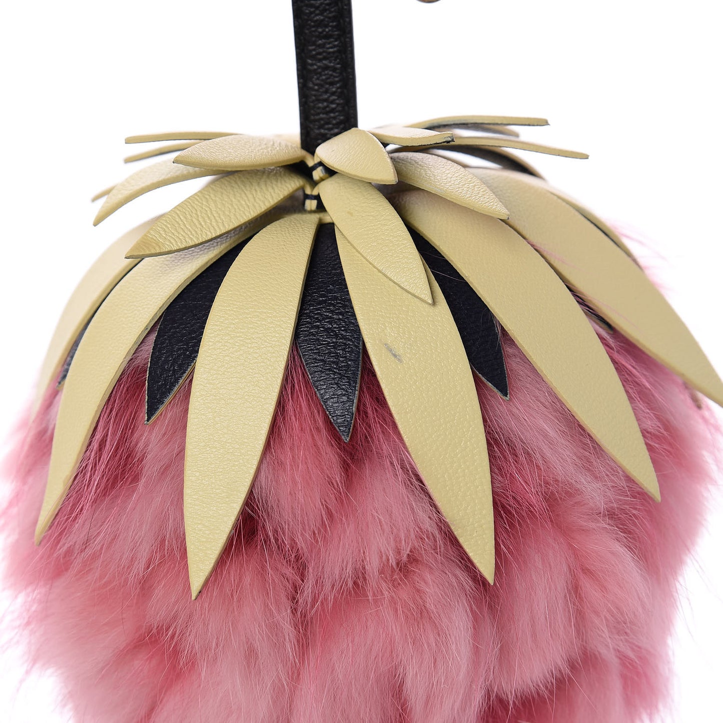 Fox Rabbit Fur Nappa Pineapple Bag Charm Rosa Scuro Banana Multicolor
