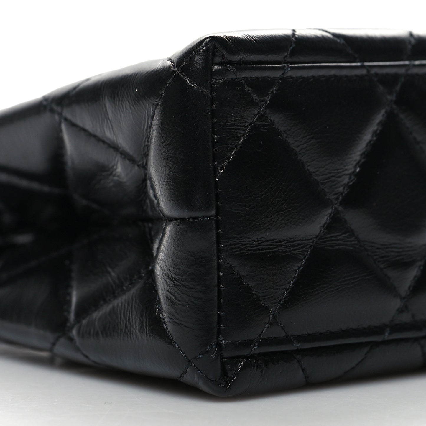 Shiny Aged Calfskin Quilted Nano Kelly Shopper Black