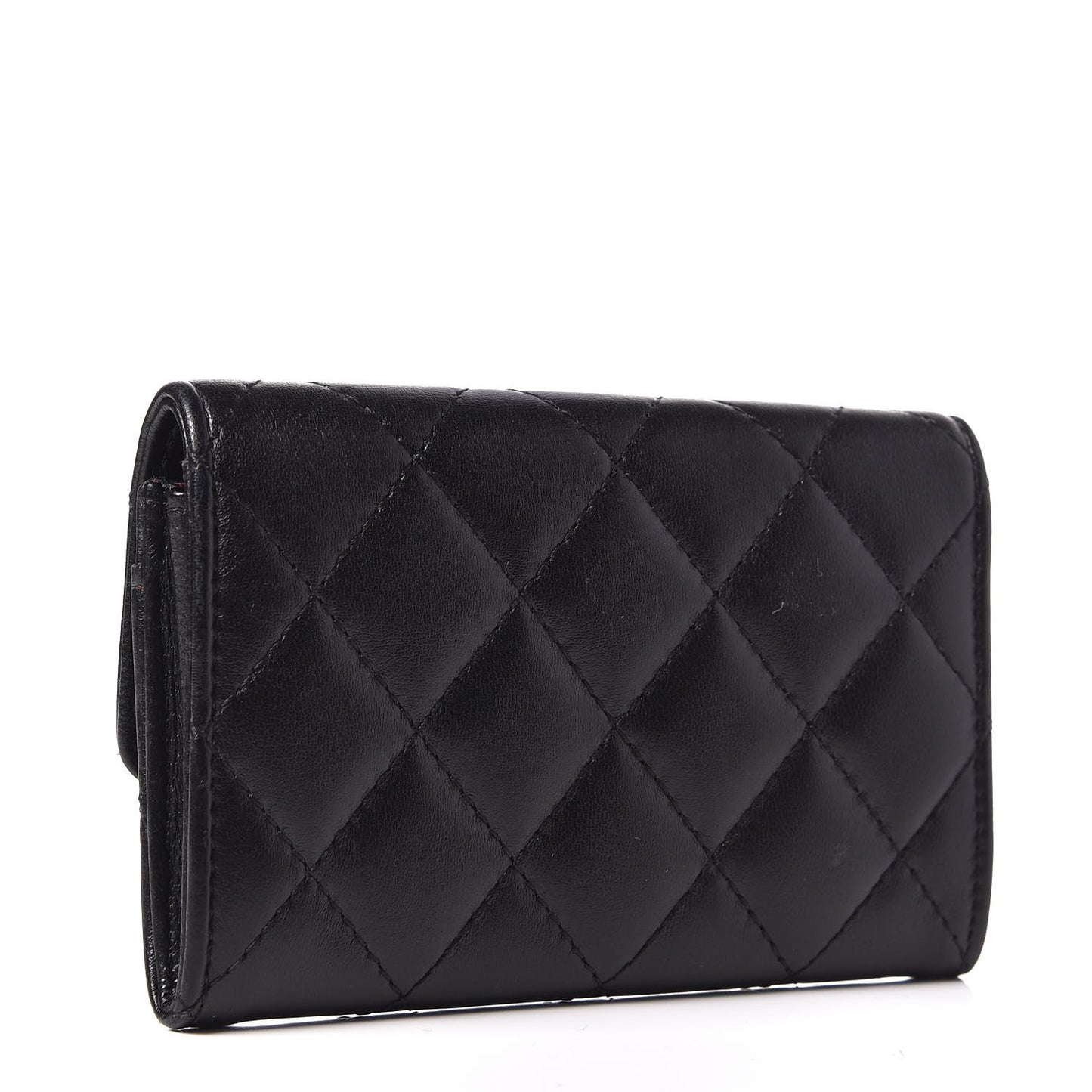 Lambskin Quilted Flap Card Holder Black