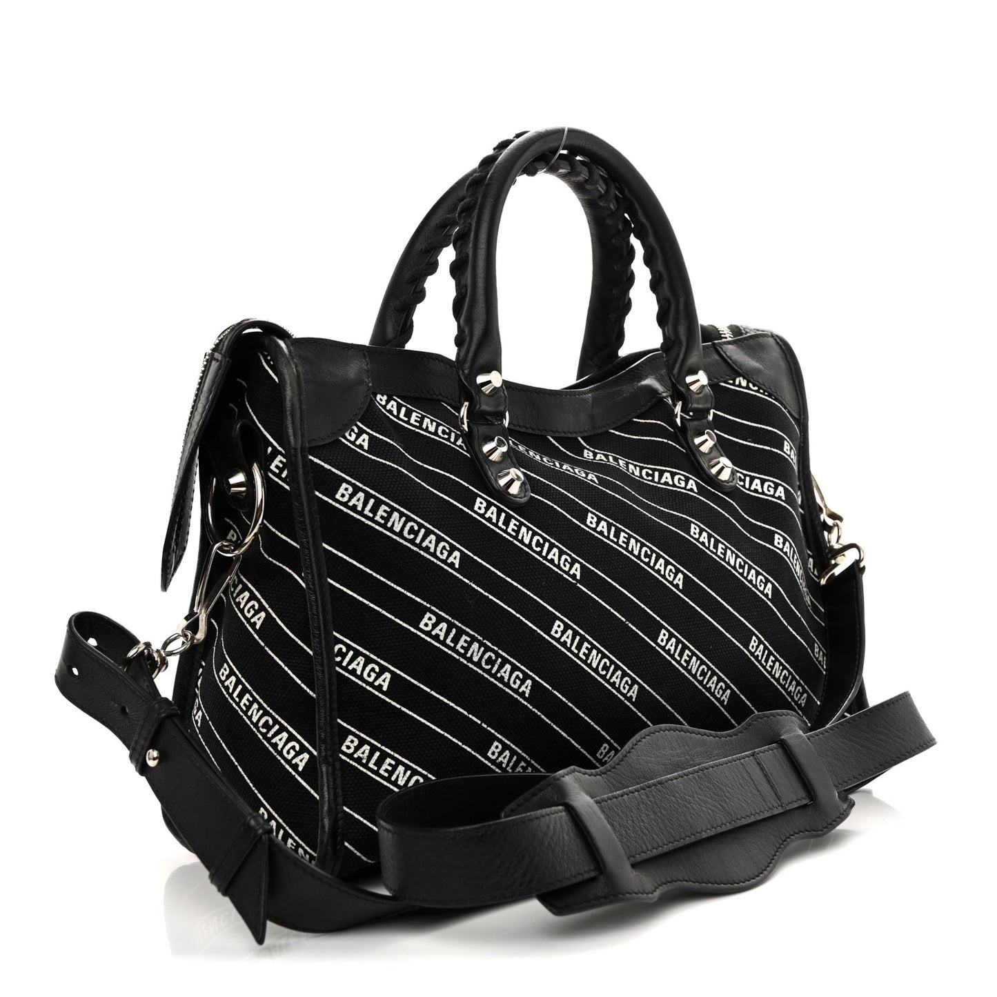 Canvas Satin Calfskin Diagonal Allover Logo Print Classic Silver Hardware S City Black White
