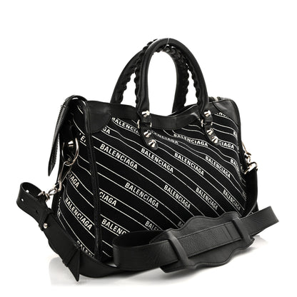 Balenciaga Canvas Satin Calfskin Diagonal Allover Logo Print Classic Silver Hardware S City Black White 4 of 12
