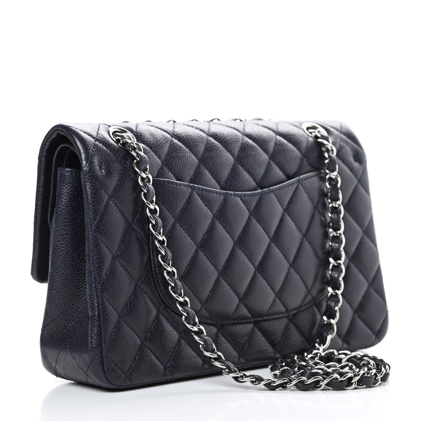 Lambskin Quilted Medium Double Flap Navy