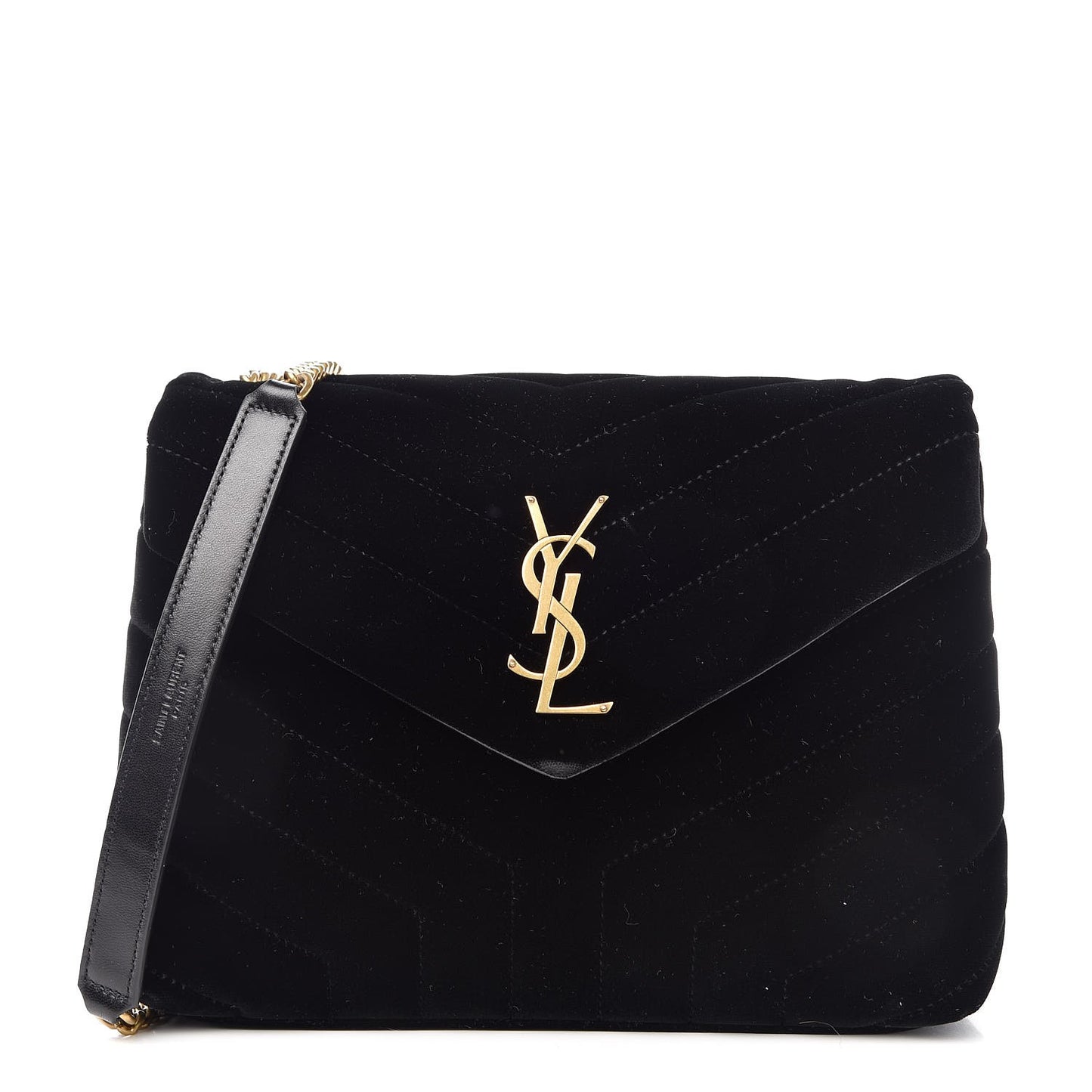 Velvet Y Quilted Monogram Small Loulou Chain Satchel Black