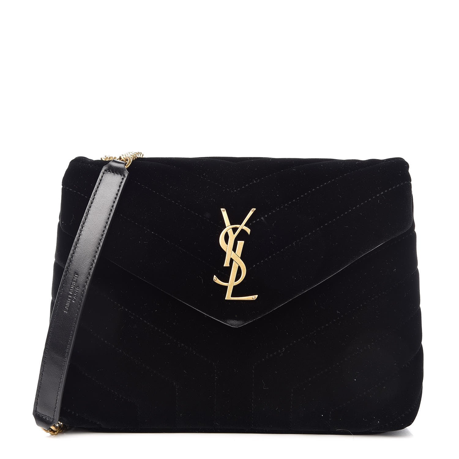 Saint Laurent Velvet Y Quilted Monogram Small Loulou Chain Satchel Black 1 of 9