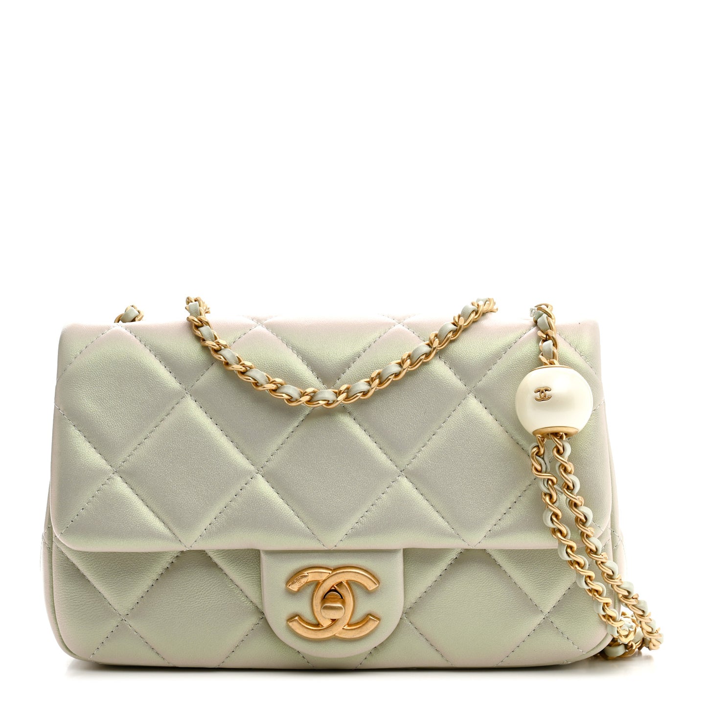 Pearly Lambskin Quilted Pearl Small Flap Light Grey