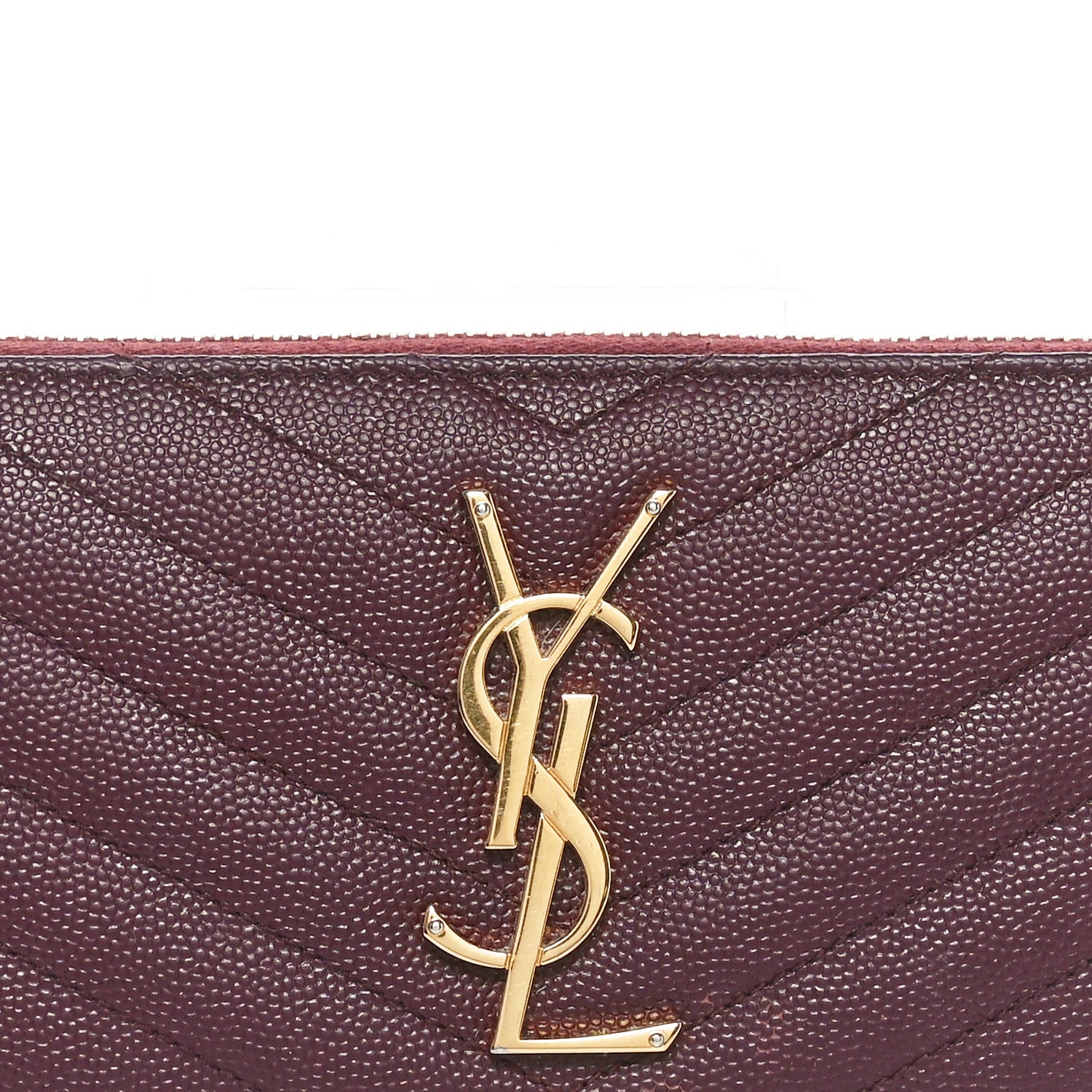 Saint Laurent Grain De Poudre Matelasse Chevron Monogram Zip Around Wallet Rouge Legion 8 of 10