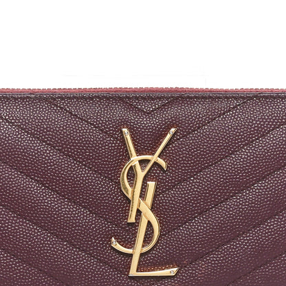 Saint Laurent Grain De Poudre Matelasse Chevron Monogram Zip Around Wallet Rouge Legion 8 of 10