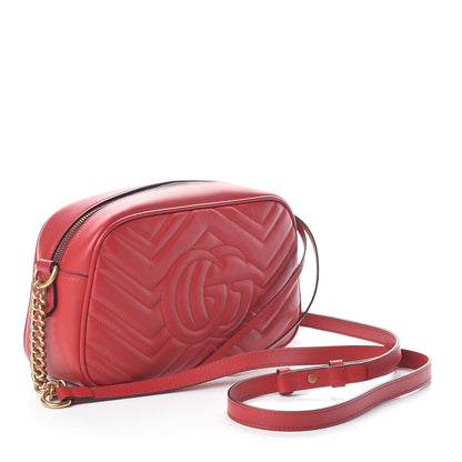 Gucci Calfskin Matelasse Small GG Marmont Chain Shoulder Bag Hibiscus Red 3 of 10
