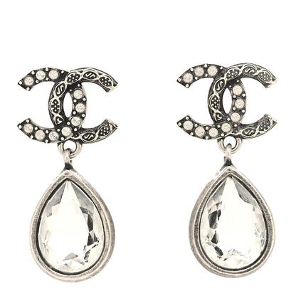 Chanel Crystal CC Tear Drop Earrings Silver 1 of 4