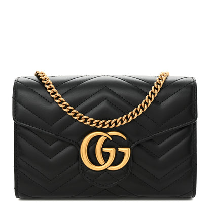 Gucci Calfskin Matelasse GG Marmont Chain Wallet Black 1 of 13