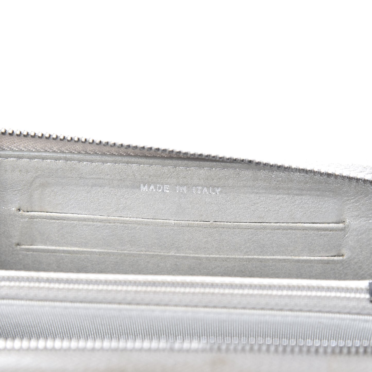 Metallic Lambskin Chevron Quilted Small Zip Around Wallet Silver