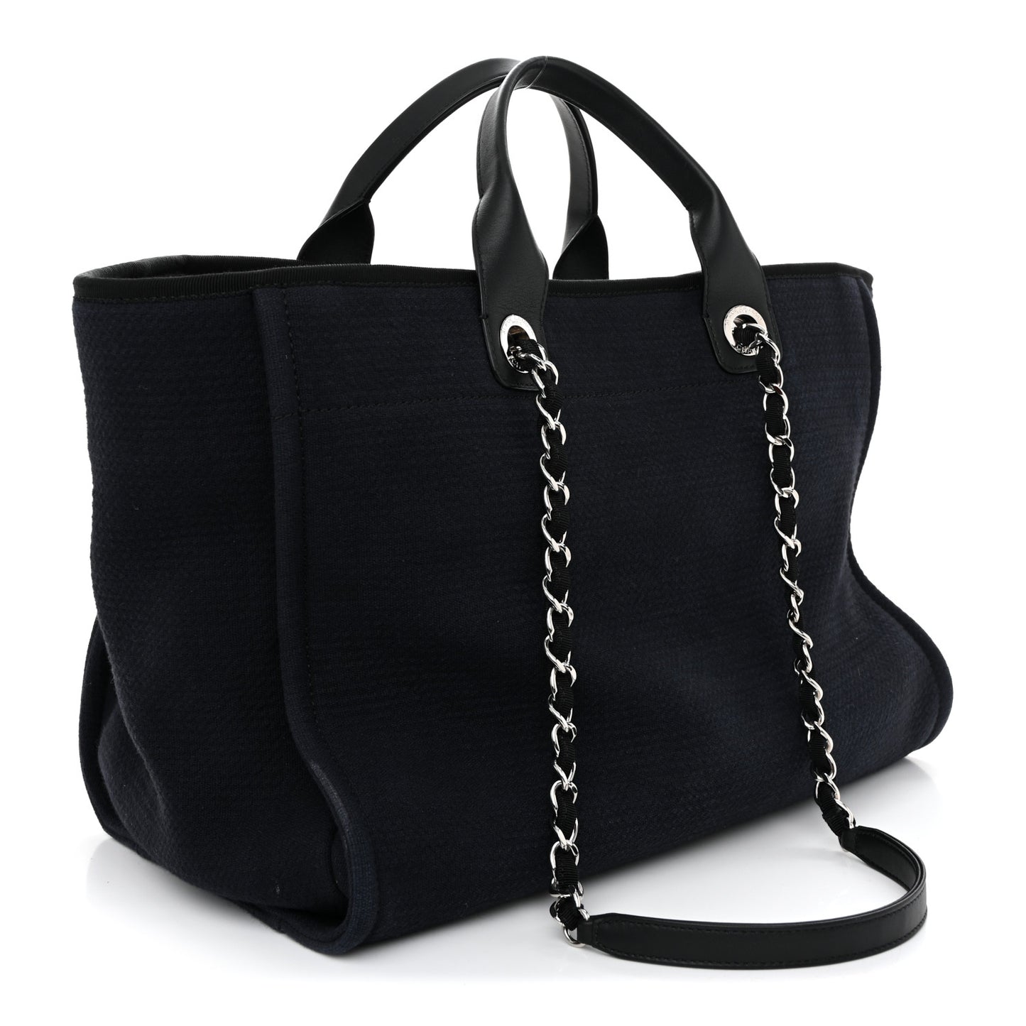 Mixed Fibers Calfskin Medium Deauville Tote Navy Blue