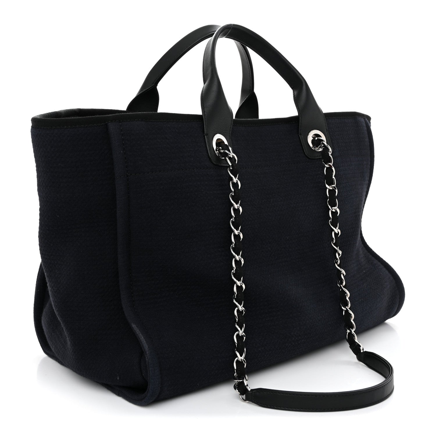 Chanel Mixed Fibers Calfskin Medium Deauville Tote Navy Blue 4 of 13