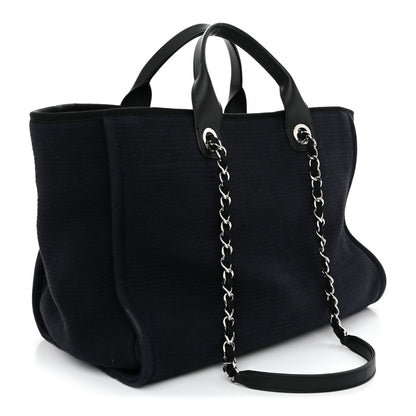 Chanel Mixed Fibers Calfskin Medium Deauville Tote Navy Blue 4 of 13