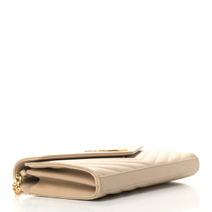 Saint Laurent Grain De Poudre Matelasse Chevron Monogram Chain Wallet Nude Powder 4 of 11