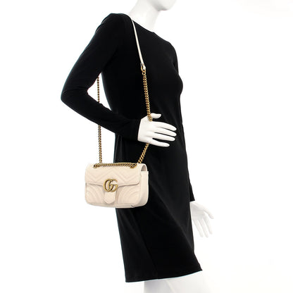 Gucci Calfskin Matelasse Mini GG Marmont Shoulder Bag White 2 of 7
