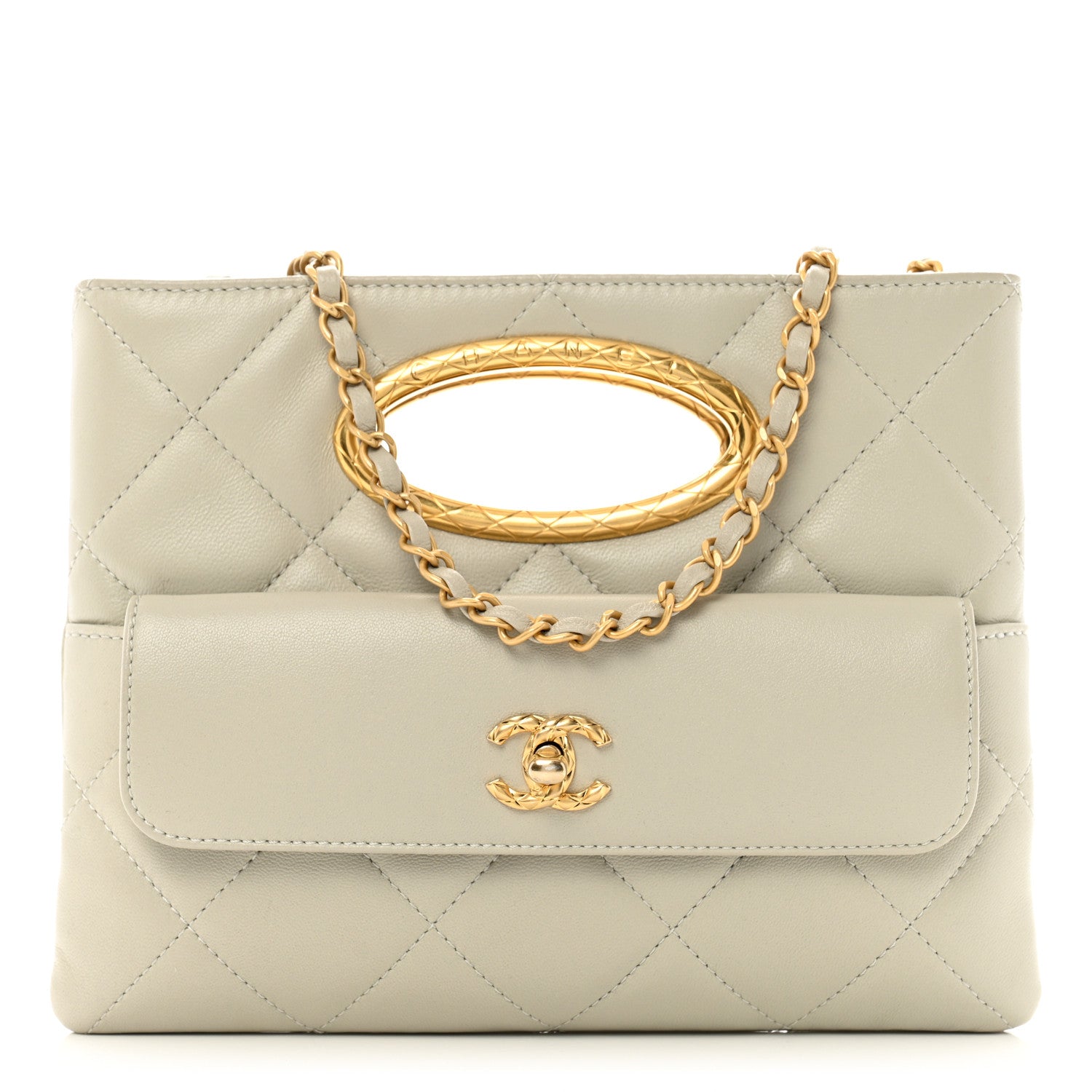 Chanel Lambskin Quilted Clutch Mini Flap Bag Light Grey 1 of 13