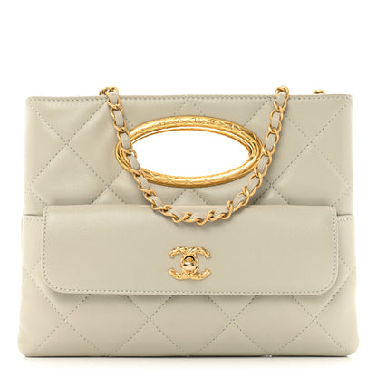 Chanel Lambskin Quilted Clutch Mini Flap Bag Light Grey 1 of 13