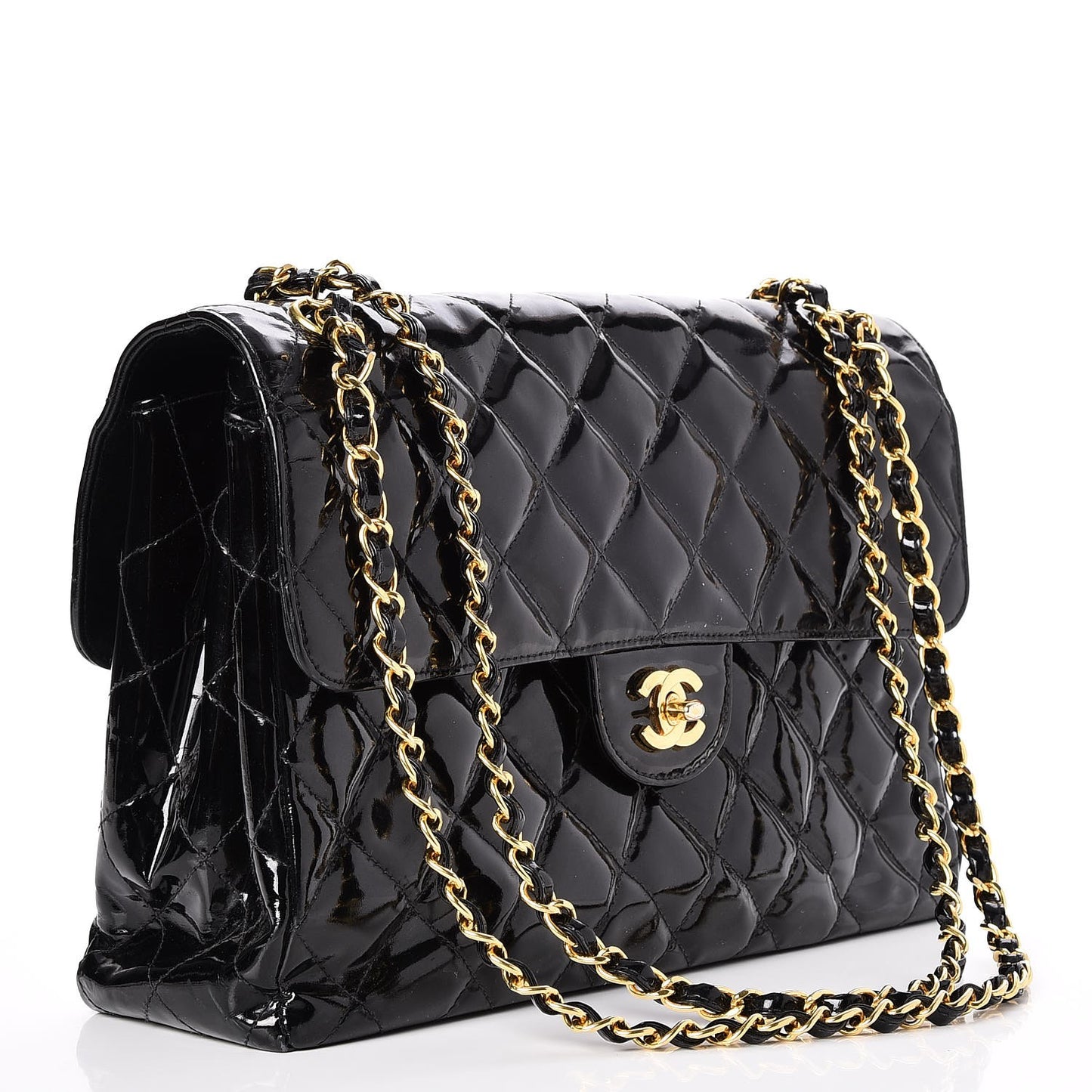 Patent Quilted Jumbo Double Sided Flap Black