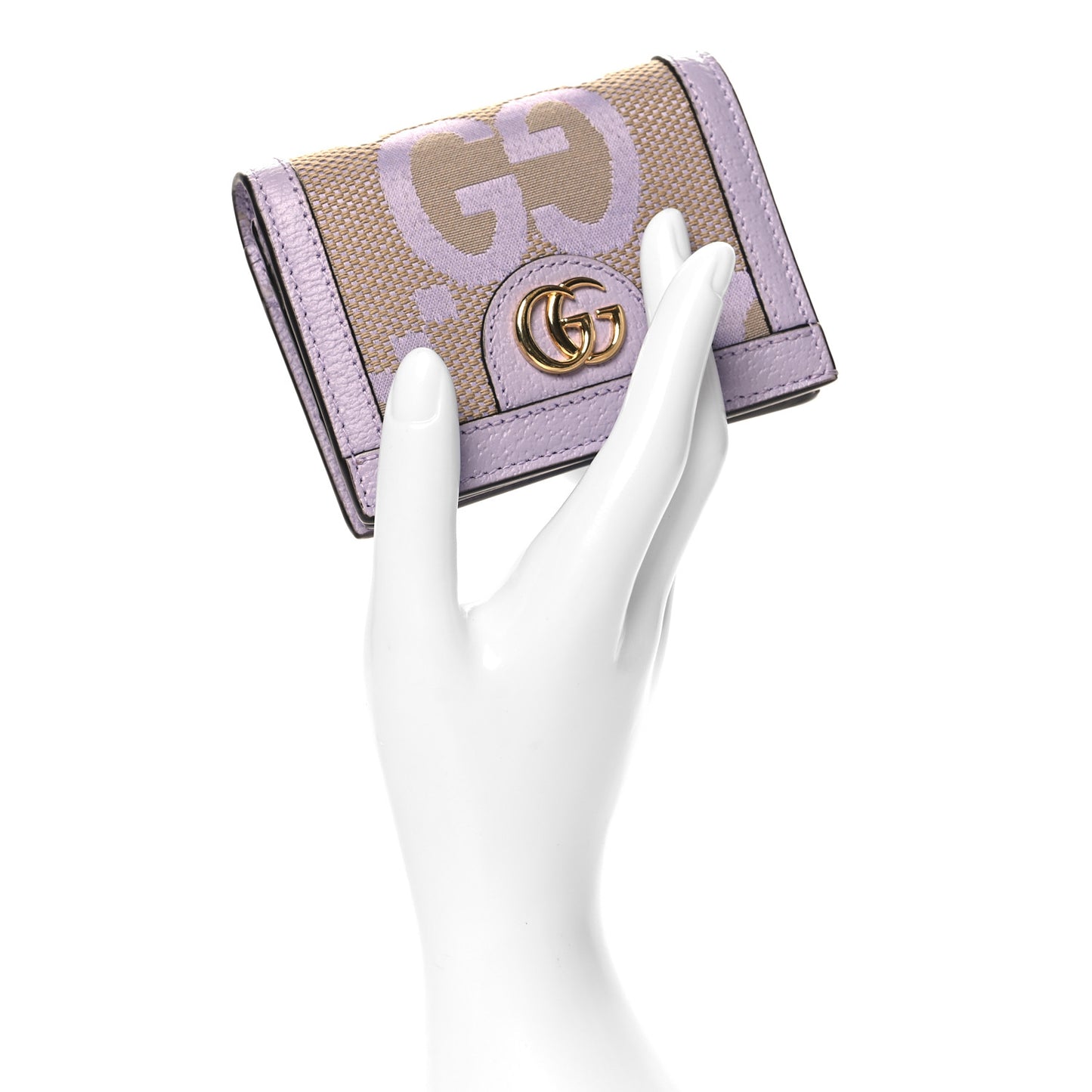 Monogram Jumbo GG Textured Dollar Calfskin Ophidia Card Case Beige Lapis