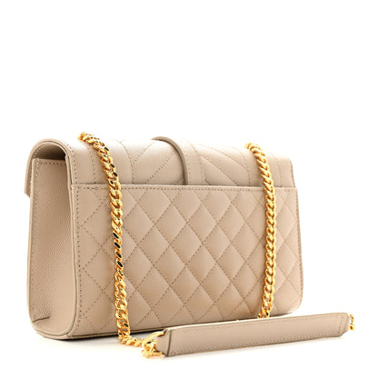 Saint Laurent Grain De Poudre Textured Mixed Matelasse Triquilt Small Monogram Satchel Dark Beige 3 of 9