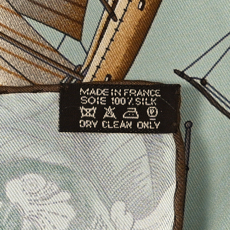 Hermes Silk Tous Les Bateaux Du Monde Scarf 90 Amande Celadon Caramel 3 of 6
