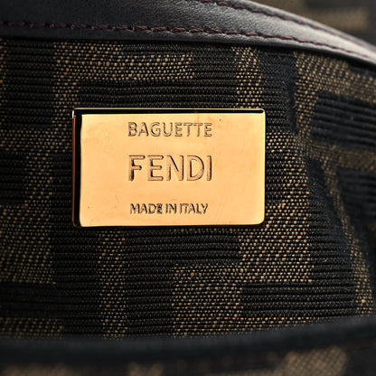 Fendi Fabric Jacquard FF 1974 Medium Baguette Tobacco Moro Black 5 of 12