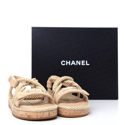 Chanel Cord Lambskin Quilted Logo Sandals 41 Beige 12 of 12