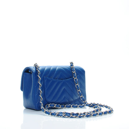 Chanel Caviar Chevron Quilted Mini Rectangular Flap Blue 3 of 7