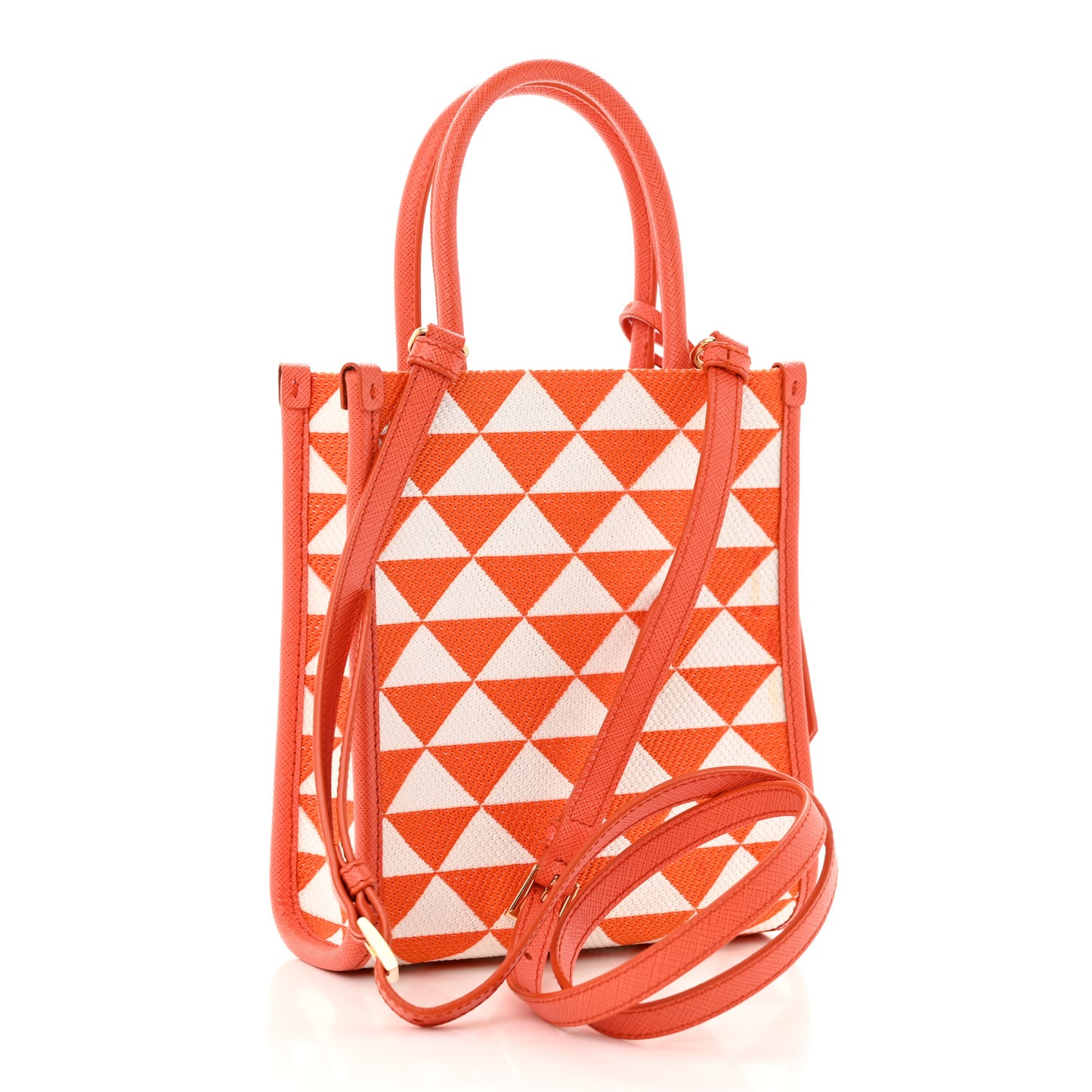 Jacquard Saffiano Triangolo Symbole Embroidered Micro Tote Orange White