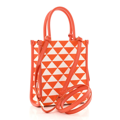 Prada Jacquard Saffiano Triangolo Symbole Embroidered Micro Tote Orange White 3 of 12