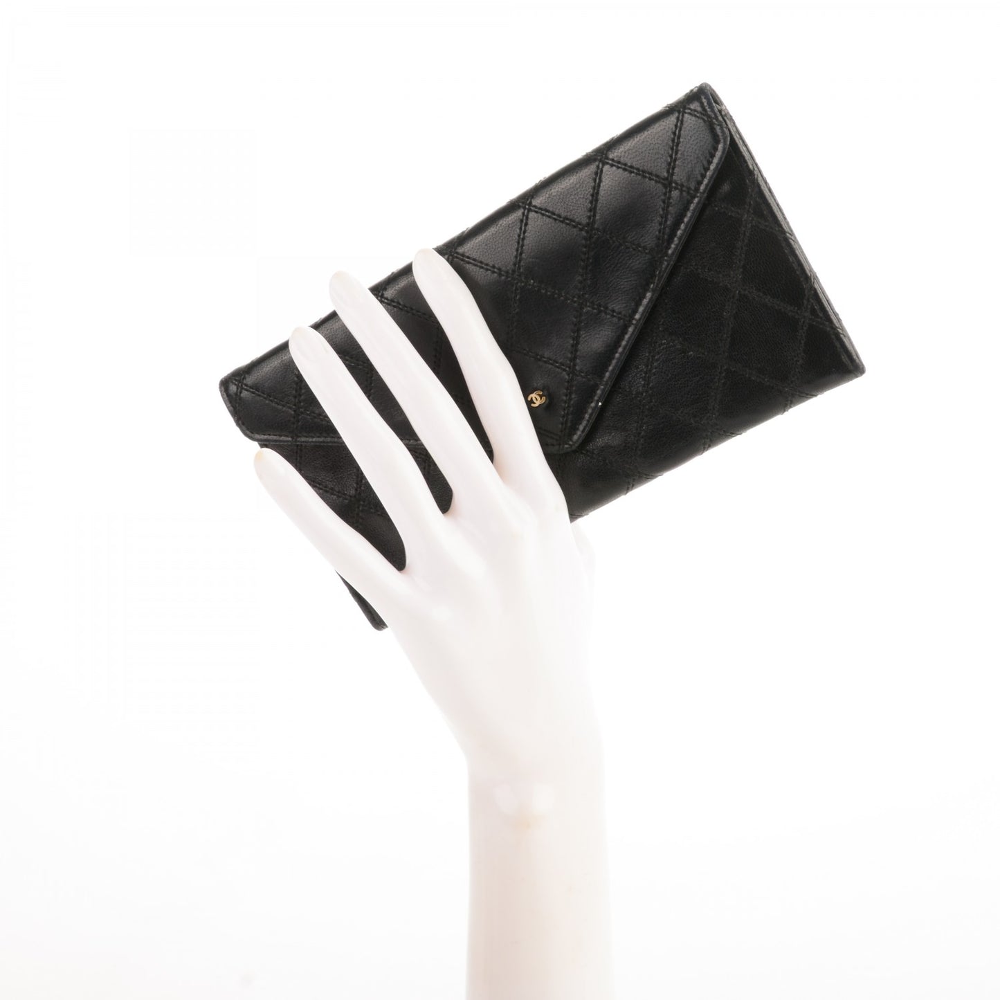 Lambskin Diamond Stitched Long Flap Wallet Black