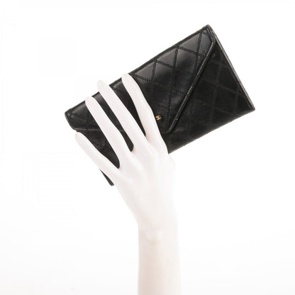 Chanel Lambskin Diamond Stitched Long Flap Wallet Black 2 of 8