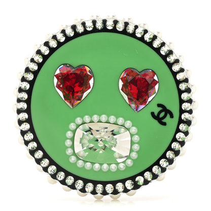 Chanel Metal Resin Pearl Emoji Brooch Silver Green 1 of 3