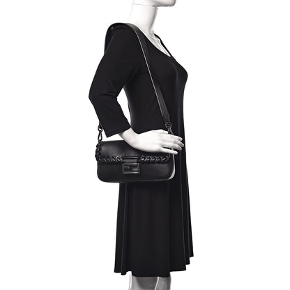 Fendi Vitello Dolce Lace Up Baguette Black 3 of 20