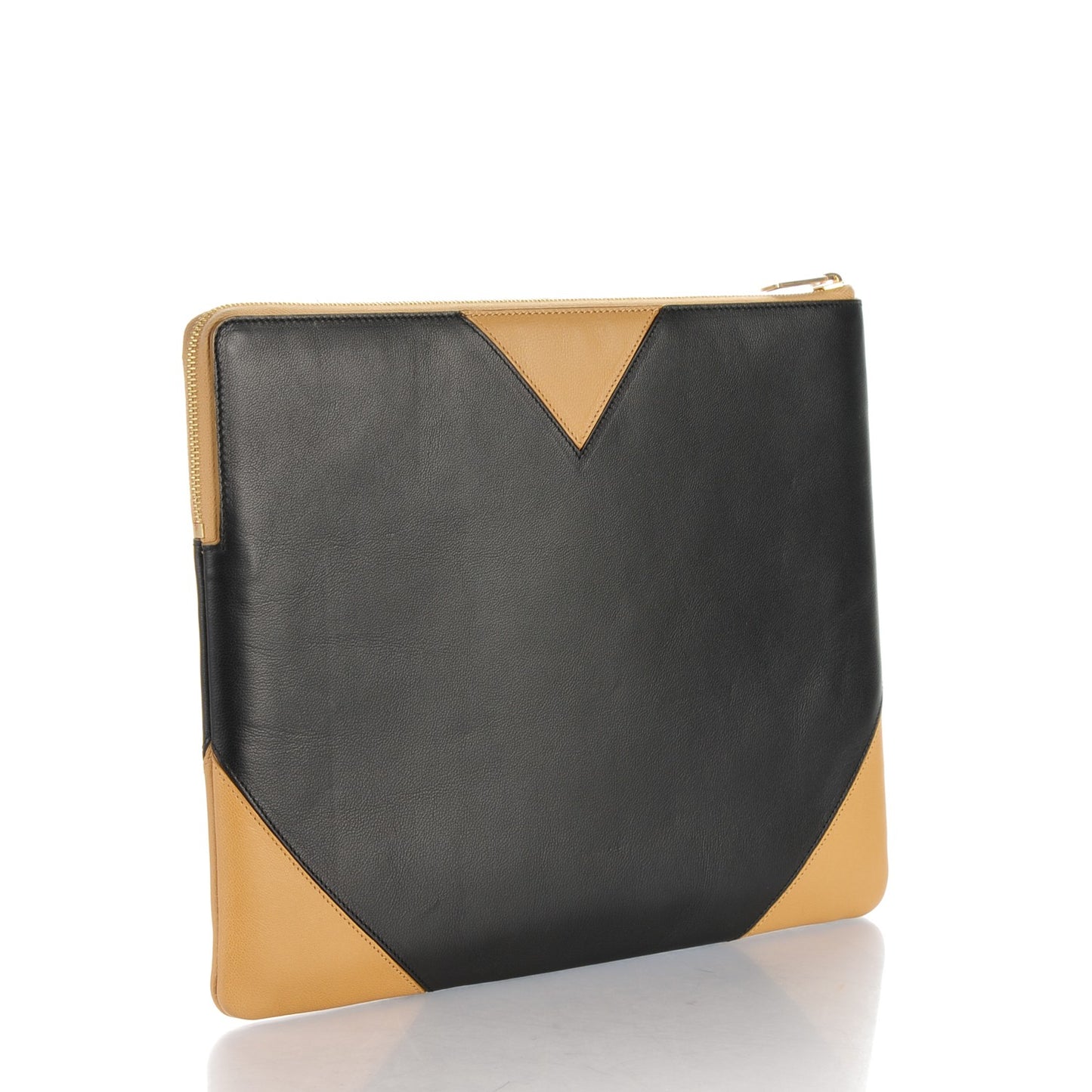 Lambskin Bi-Color Coeur iPad Clutch Black Camel