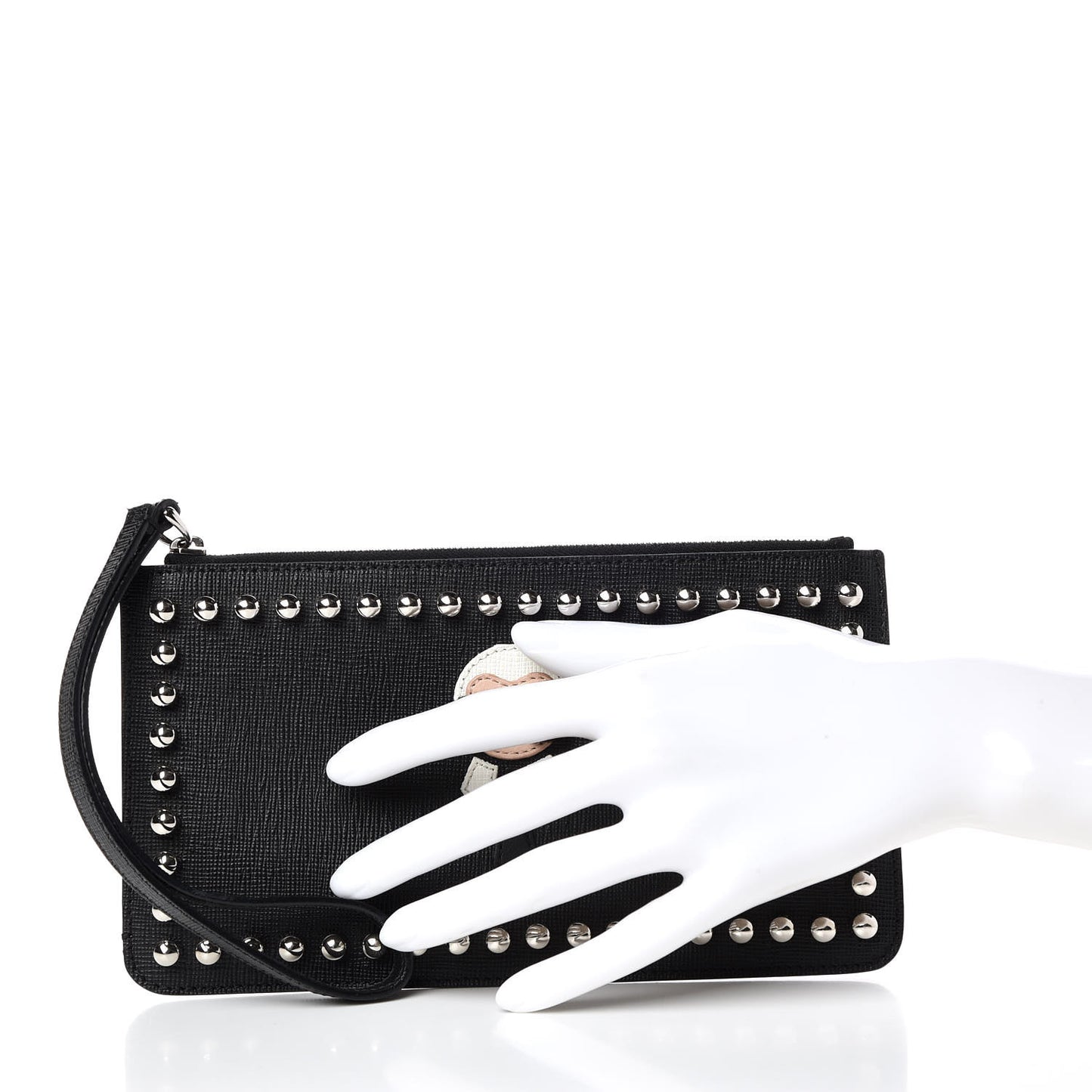Vitello Elite Mink Fur Studded Karlito Zip Pouch Black