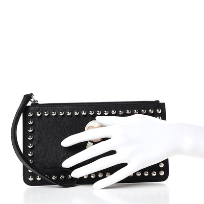 Fendi Vitello Elite Mink Fur Studded Karlito Zip Pouch Black 2 of 8