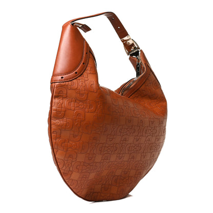 Gucci GGUCCI Calfskin Horsebit Embossed Glam Hobo Tan 2 of 17