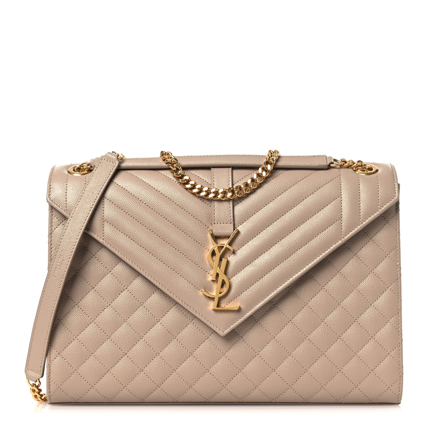 Saint Laurent Grain De Poudre Mixed Matelasse Large Triquilt Monogram Satchel Dark Beige 1 of 19