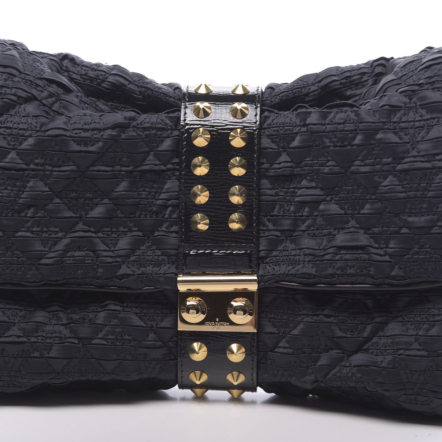 Satin Quilted Monogram Coquette Pochette Navy