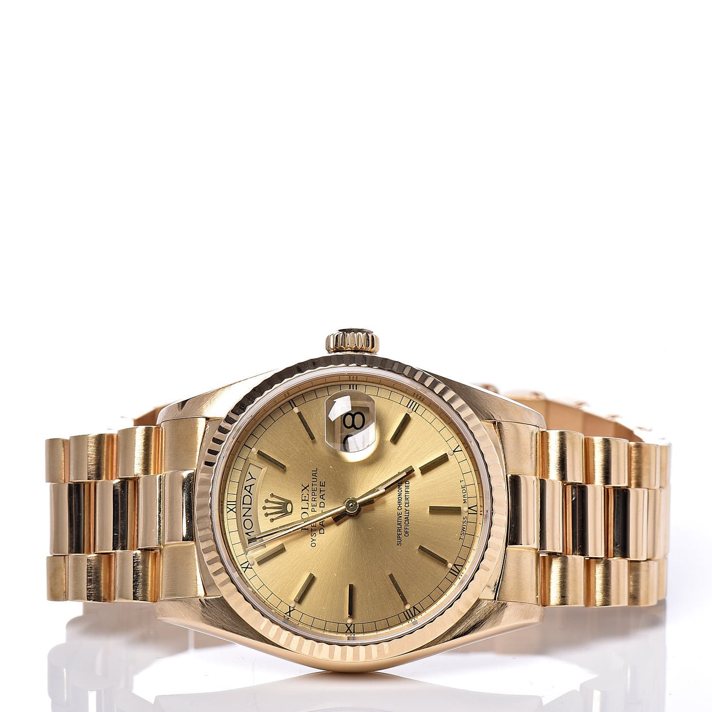 18K Yellow Gold 36mm Oyster Perpetual Day-Date President Watch Champagne 18038