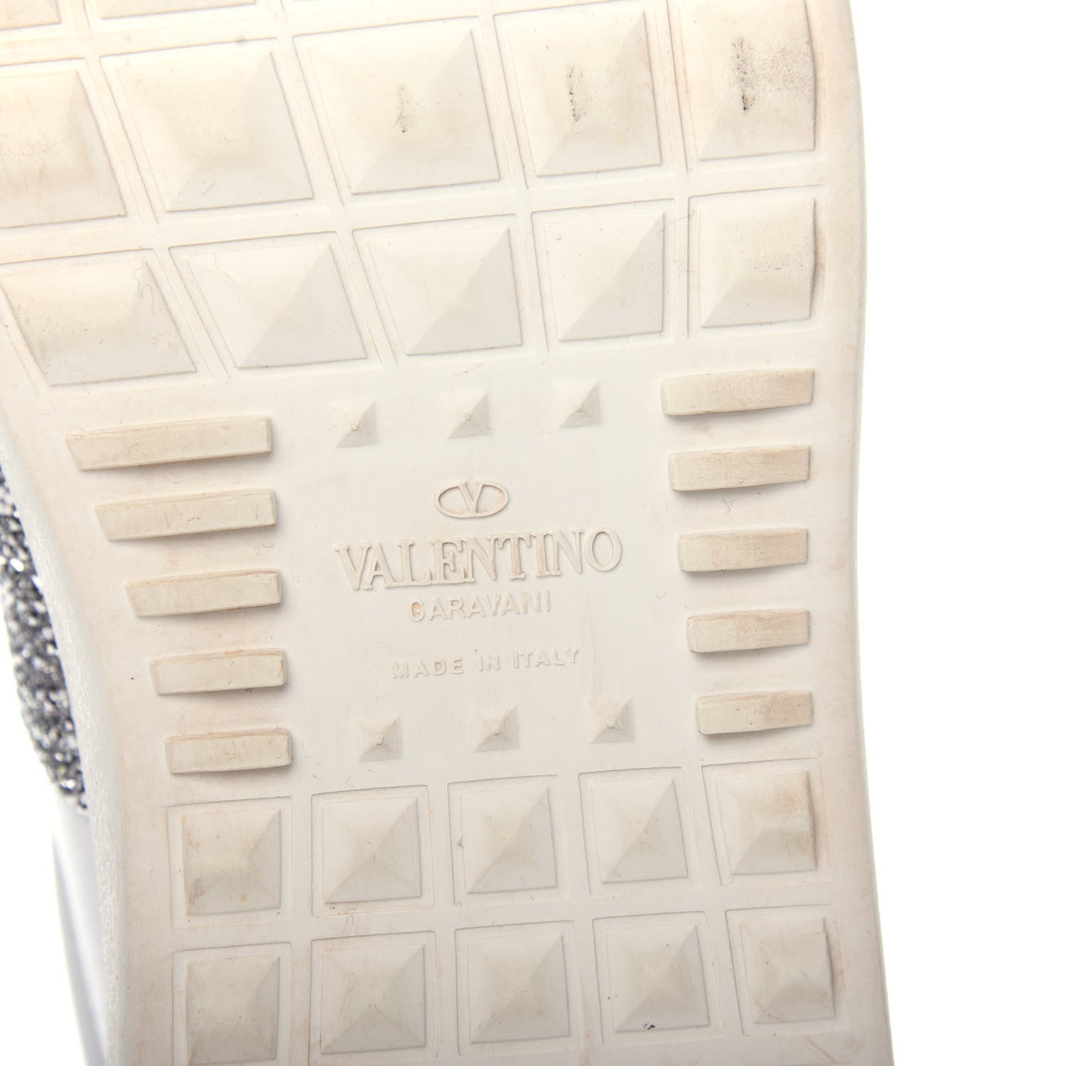 Valentino Garavani Calfskin Glitter Rockstud Open Sneakers 39 White Silver 9 of 11