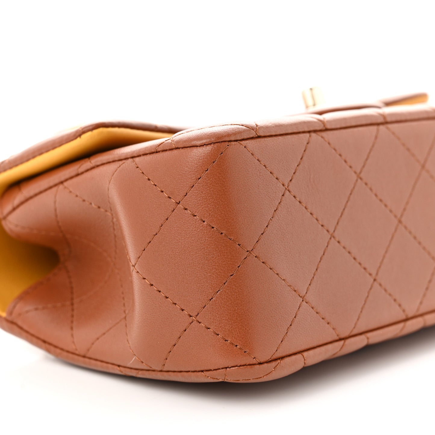 Lambskin Quilted Bi-Color Mini Top Handle Rectangular Flap Light Brown Yellow