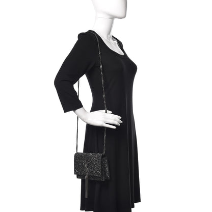 Saint Laurent Metallic Glitter Classic Monogram Kate Tassel Chain Wallet Gun Metal Black 2 of 8