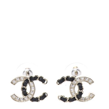 Chanel Crystal Baguette Lambskin Chain CC Vintage Allure Stud Earrings Black Gold 1 of 4