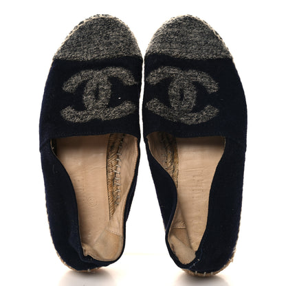 Chanel Velvet Tweed CC Espadrilles 36 Navy Grey 2 of 11