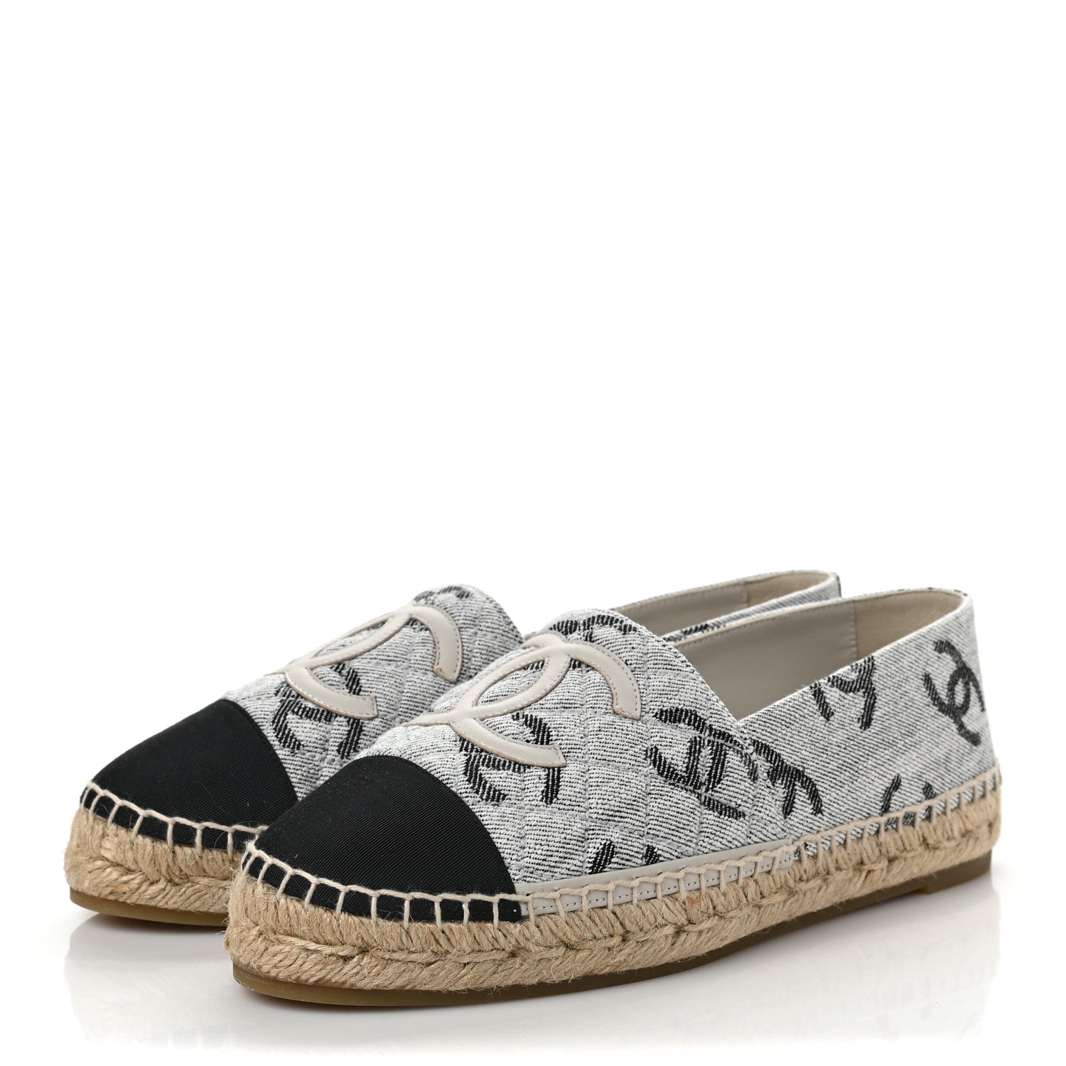 Chanel Cotton Jacquard Grosgrain CC Print Espadrilles 39 Grey Black 3 of 9